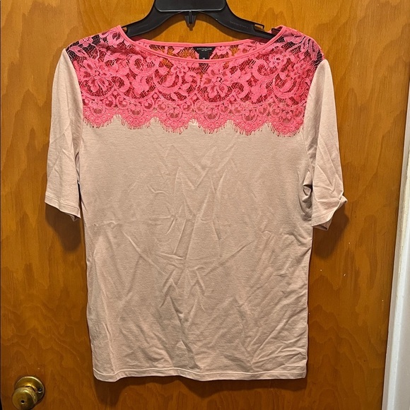 Ann Taylor Tops - Ann Taylor Cream Top with Pink Lace Yoke